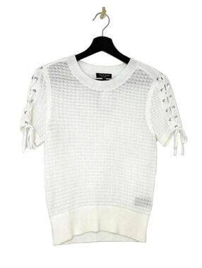 rag & bone White Knit Short Sleeve Sweater